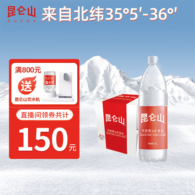 自营昆仑山矿泉水1.5L*6瓶 到手价仅120.08元