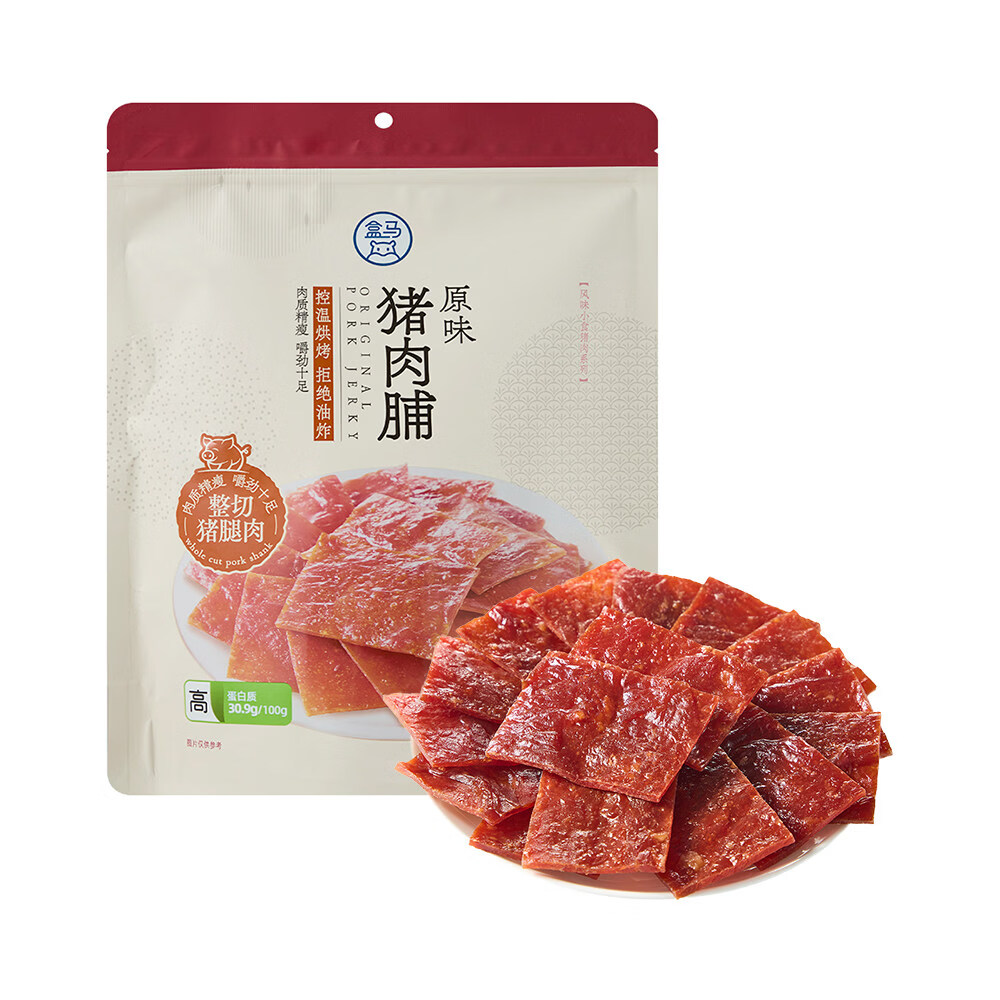 盒马 原味猪肉脯 428g 肉干休闲烧烤猪腿肉办公室零食小吃 428g*1袋 原味
