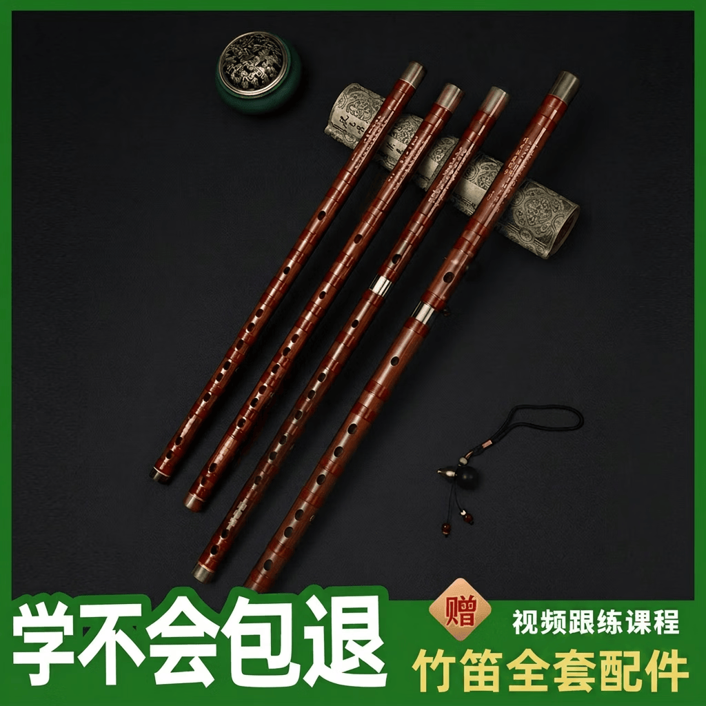 哈曼顿笛子精制一节F调苦竹笛初学专业演奏横笛学生成人儿童通用乐器