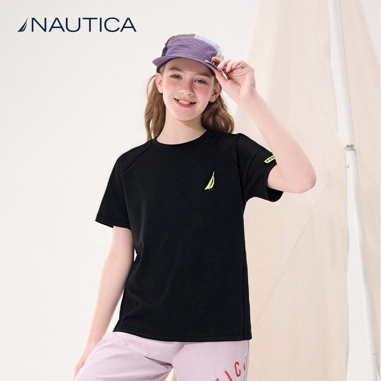 NAUTICA【防晒速干】NAUTICA诺帝卡童装男童短袖儿童t恤女童夏装上衣运动 黑色 150