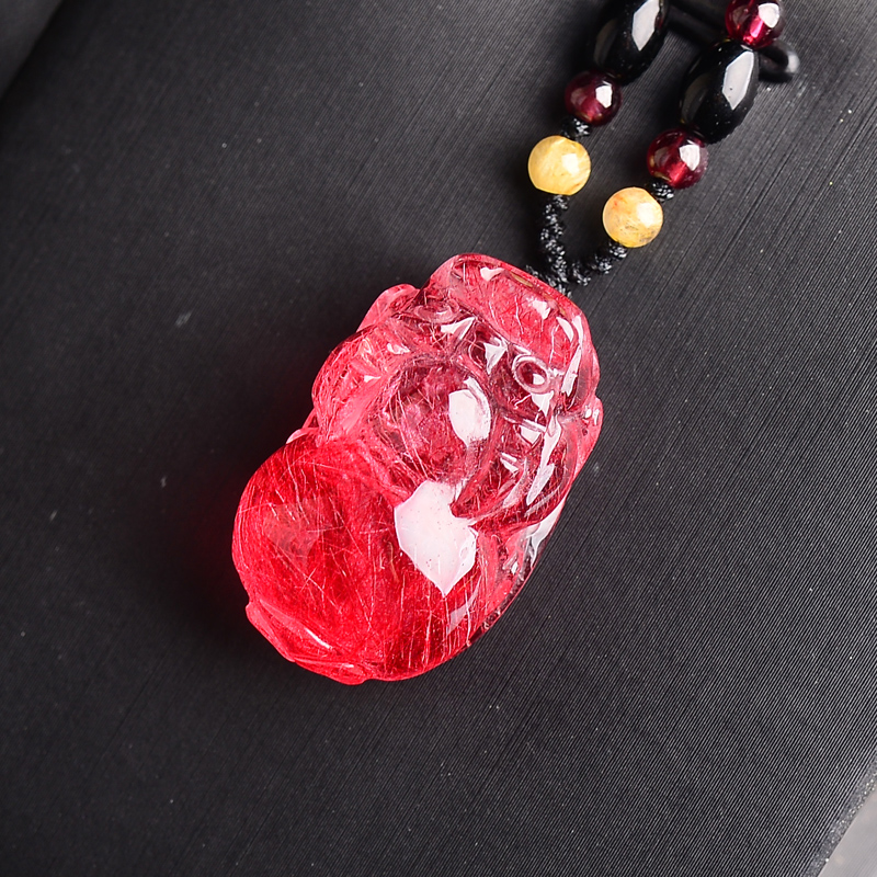 慈灵阁 红发晶貔貅项链钛晶发晶红水晶纳福貔貅男女款吊坠