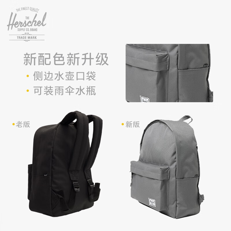 Herschel【向新出发】赫行 Classic24L通勤双肩包学生时尚背包 石像灰（带侧边袋款） 24升