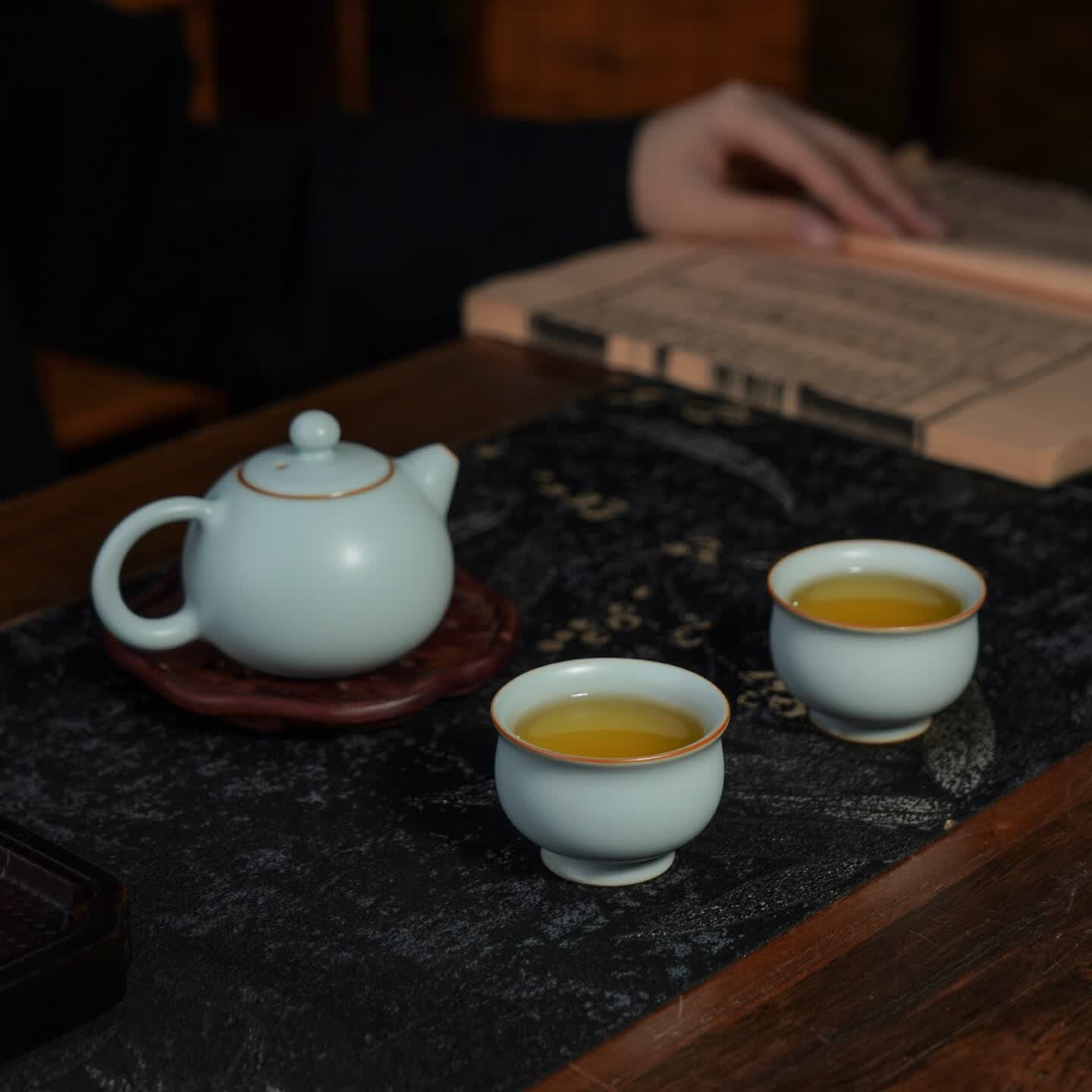 仁慈佑物茶具茶壶盖碗套装汝窑高档礼盒装 全手工陶瓷青瓷 西施元宝茶组 西施元宝茶组  不开片汝窑 3件