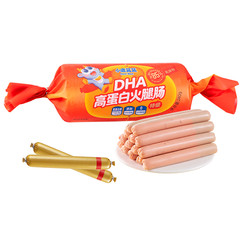 小鹿蓝蓝DHA高蛋白火腿肠儿童休闲零食露营出游开袋即食火腿肠原味240g