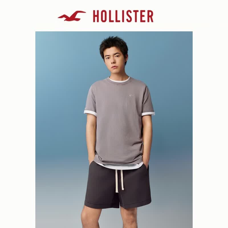 HOLLISTER小海鸥图案美式舒适纯棉水洗短袖T恤26夏男装324-6430 灰色 S (175/92A)