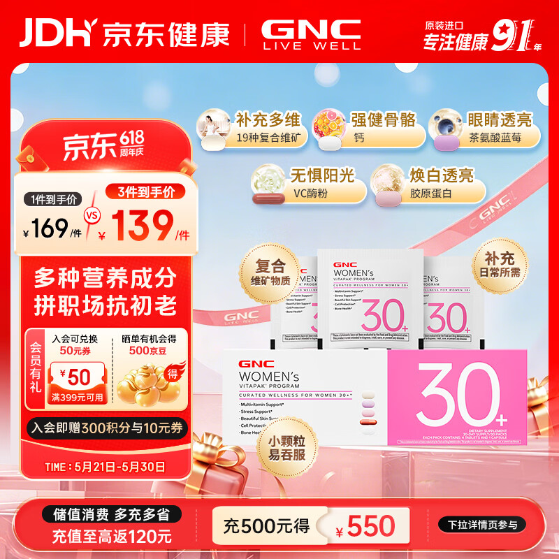 GNC健安喜 女性Vitapak每日营养包时光包 多种复合维生素 原装进口 【第一代】30+女性 30袋*1盒