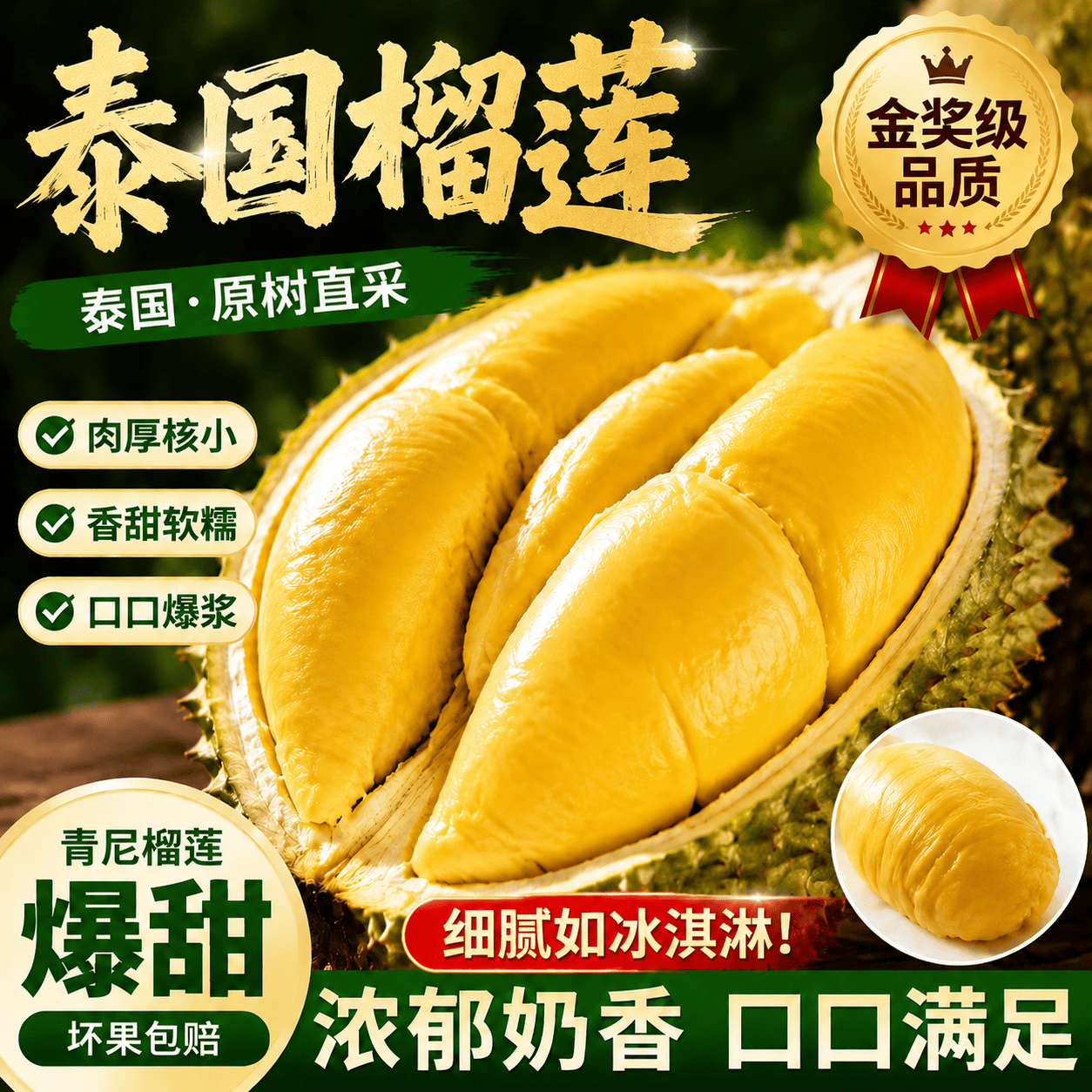 泰国榴莲新鲜果【多地次日达】青尼鲜榴莲进口整个带壳水果整箱 S级|3-4斤|包3-5房|性价比