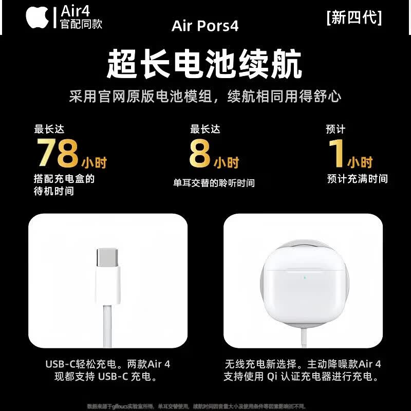 华强北爆款【2026顶配款丨新降噪Air4代】适配苹果蓝牙耳机无线2026新款半入耳式音乐耳机iphone17/16/pods4 新Air4代【2026顶配】主动降噪+空间音频 下单赠专属保护套【2026最新版】价保618