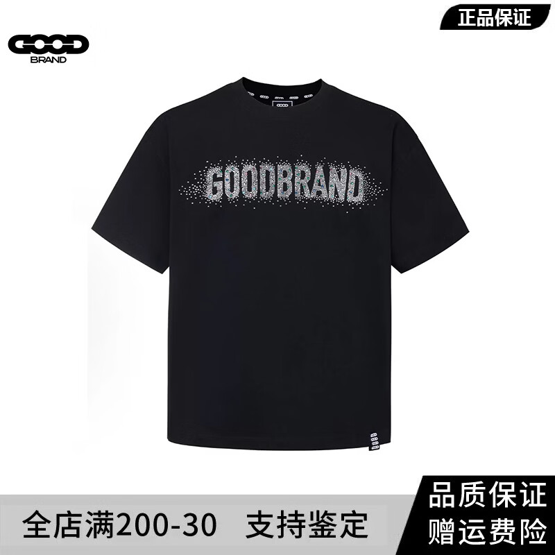 GB-GOOD 26SS满钻月牙标语轻奢短袖T恤男女同款轻奢时尚GOOD 黑色 XL