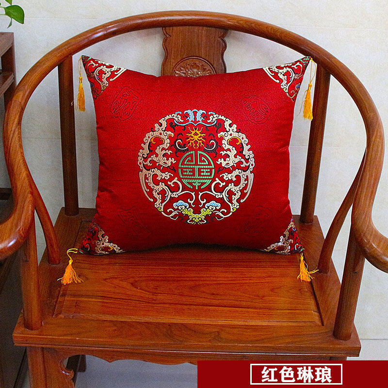中式抱枕實(shí)木沙發(fā)靠墊椅子腰枕靠枕套古典家具中國風(fēng)方枕腰靠 紅琳瑯 40*50cm靠枕(含芯)
