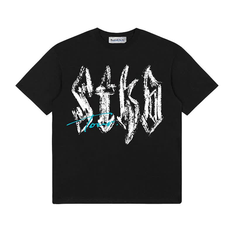 ASEN同款 STK SmallTownKid  巡演工作服美式复古字体短袖圆领t恤 黑色 classic （现货） XL 推荐160～180斤