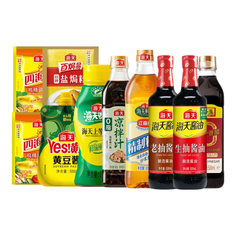 海天凉拌汁 万能调料汁 捞汁小海鲜柠檬鸡爪凉拌菜生腌 0脂酱油调味汁 【全家福】海天调味10件套