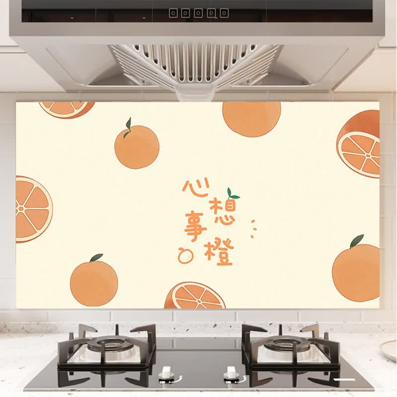 油贴纸自粘防水防火耐高温灶台瓷砖墙壁遮丑油烟机保护贴纸 心想事橙