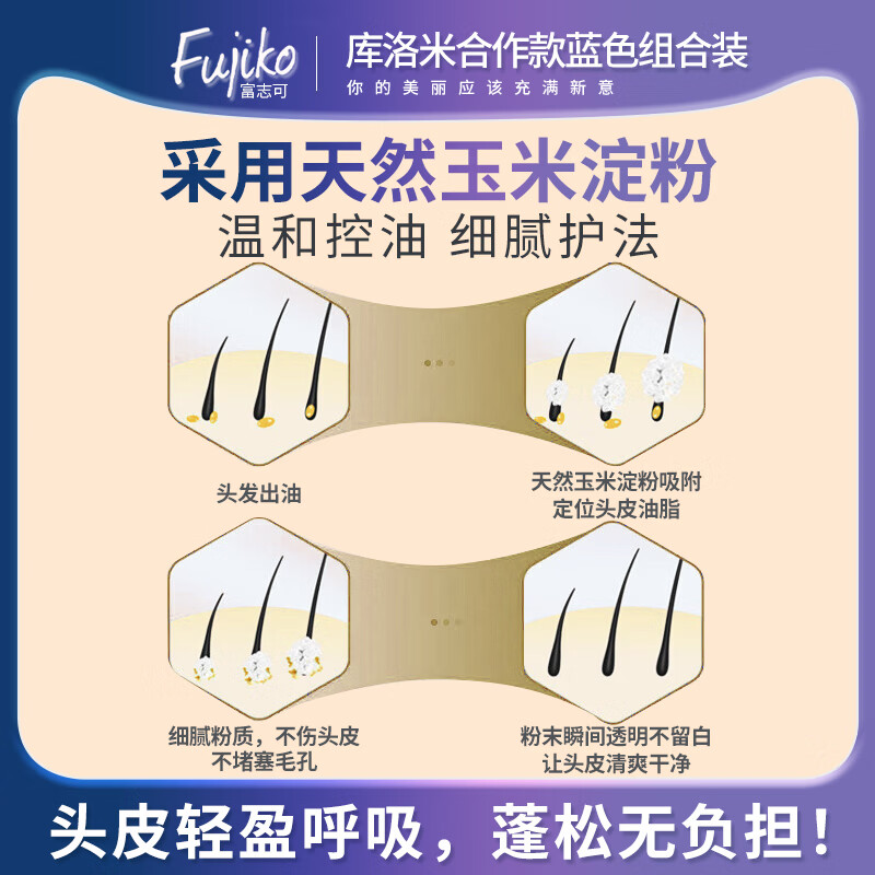 富志可fujiko库洛米蓬松粉神器头发蓬松去油干发粉懒人免洗头三段8.5g*2