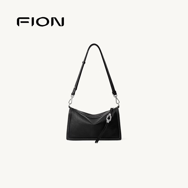 FION菲安妮新款莫相离系列枕头包百搭牛皮单肩斜挎包生日礼物 经典黑-大款