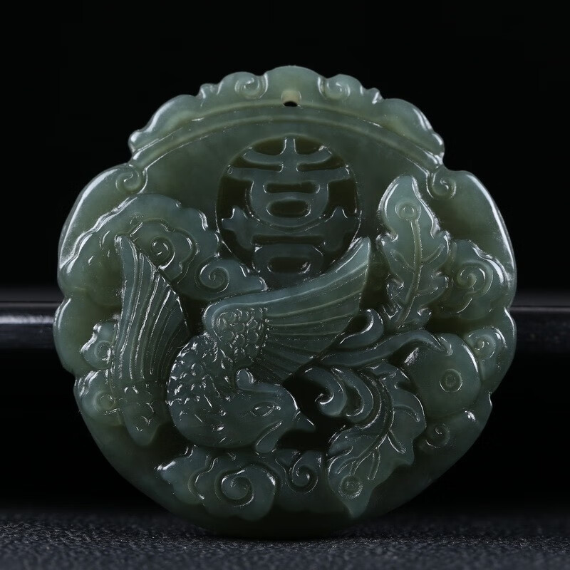 润艺新疆和田玉凤凰吊坠 女款玉石青玉吉祥凤牌玉佩项链玉坠