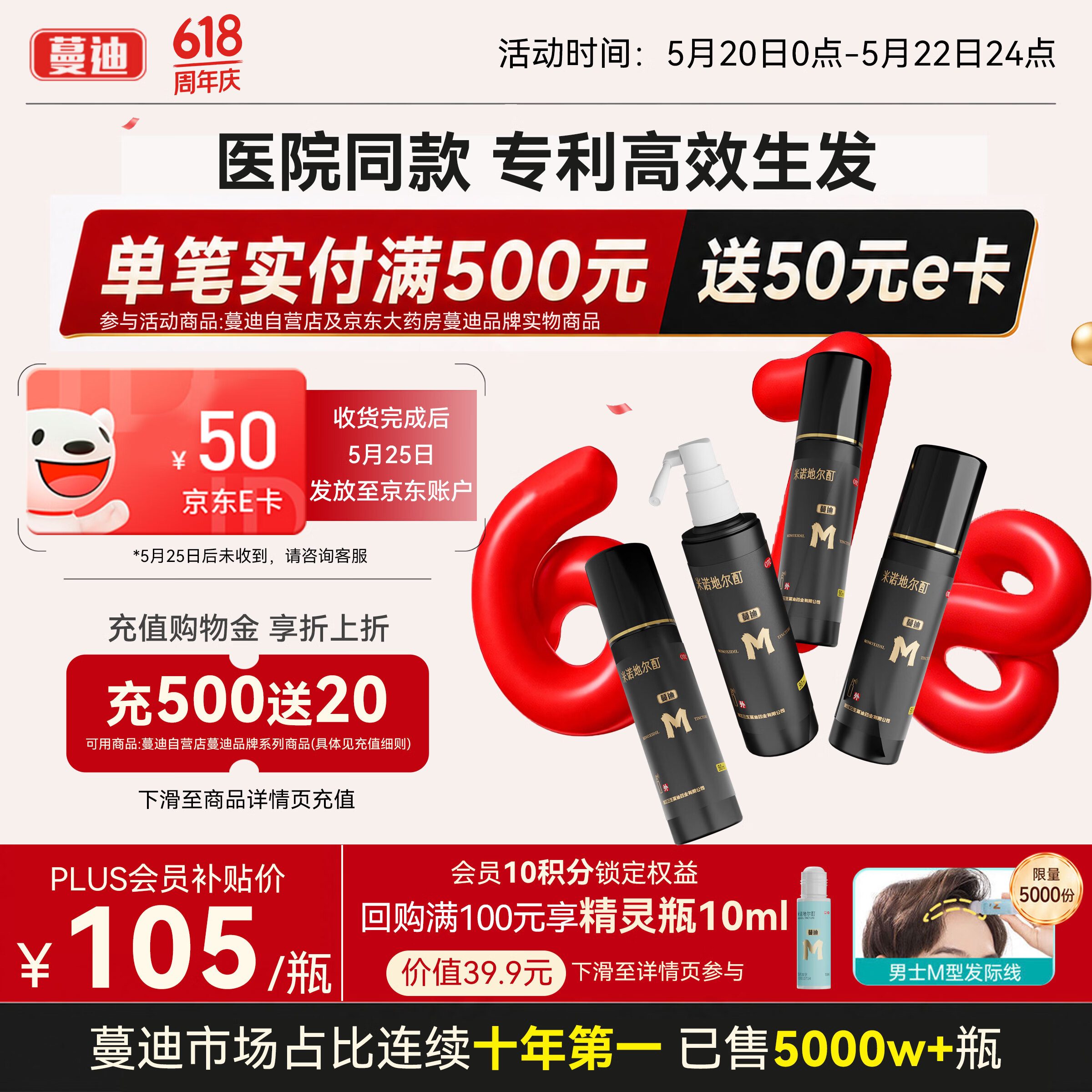 蔓迪生发喷雾90ml*4瓶【超值量贩装】5%米诺地尔酊男士专用治脱发育发斑秃原液搽剂曼迪京东自营米洛