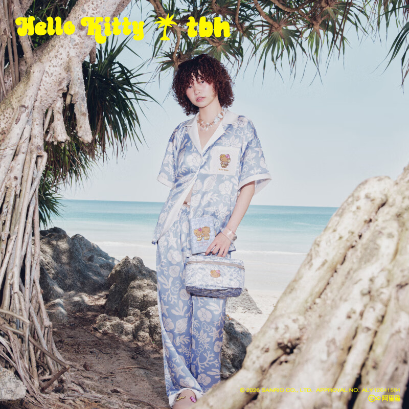 野兽派家居（tbh）【雨琦同款】HelloKitty星光缎家居服套装可外穿睡衣女 Hello Kitty星光缎家居服 短袖长裤 微风蓝 M