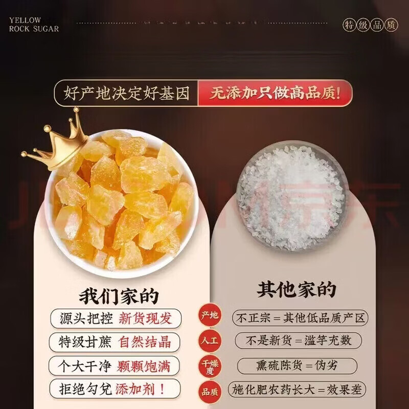 同仁堂（TRT）胖东来同款黄 冰 糖0添加纯甘蔗云南特级老黄纯天然冰 糖块养生茶 匠心好黄冰糖 250g*4罐