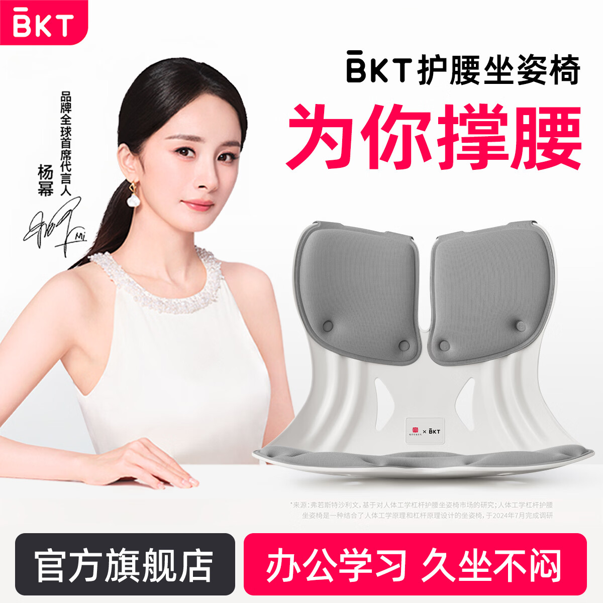 BKT护腰坐垫久坐靠背人体工学坐椅靠腰办公室腰靠支撑母亲节礼物 加大版-丁香紫【150斤以内适用】