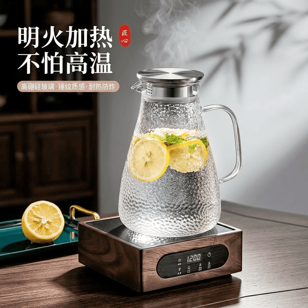 青苹果凉水壶 高硼硅玻璃茶水分离耐热耐高温冷水壶泡茶杯大容量 【99.8%选择】钢盖冰晶壶1850ml