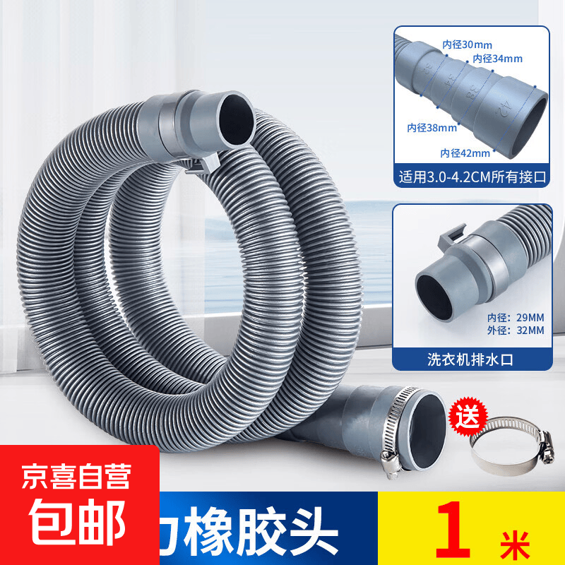 洗衣机排水管延长管加长管接头接口对接器面盆下水管软管手动工具 【1m】升级 高弹橡胶加厚 送固定卡箍
