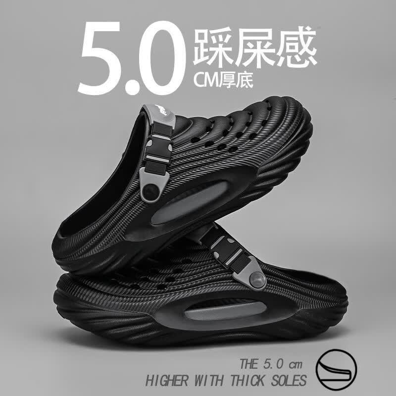 EVA厚底包头拖男款户外高颜值洞洞鞋夏季防滑耐磨钓鱼涉水两用鞋 黑色 44-45