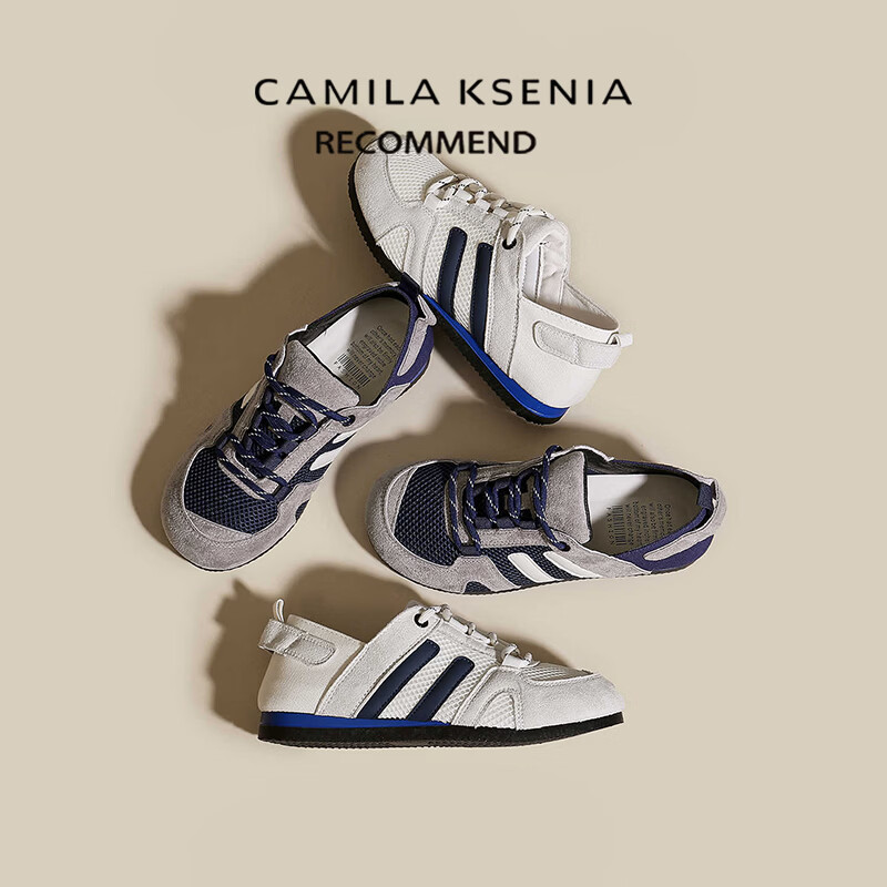 CAMILA KSENIA德训鞋女士2026年新款夏季休闲百搭平底透气低帮时尚运动阿甘鞋子 灰色 38