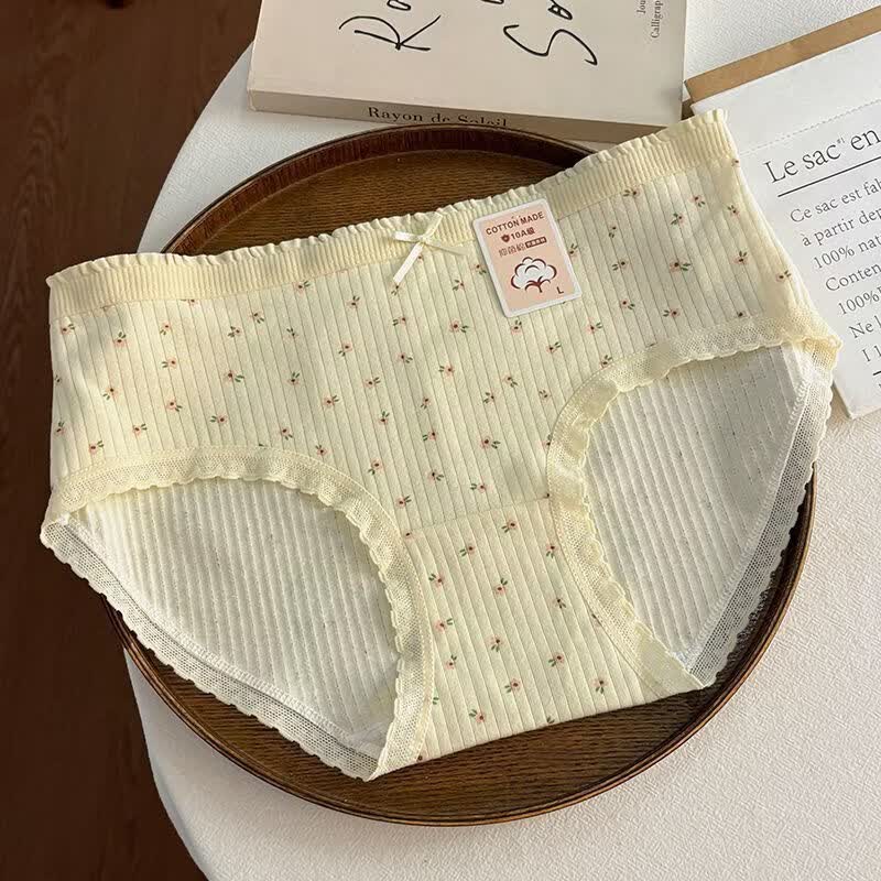 有只绵5条清新小碎花纯棉女士内裤抗菌纯棉裆透气舒适弹力包臀少女内裤 5条组合 M 80-100斤