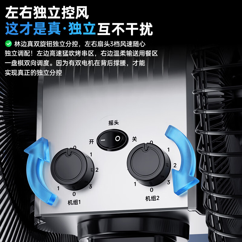 林边双面落地扇铝叶大风量轻音电风扇360度双头风扇旋转摇头立式饭店落地商用大排档两面商用风扇 20寸黑色双面落地扇【360度摇头+双开双控】