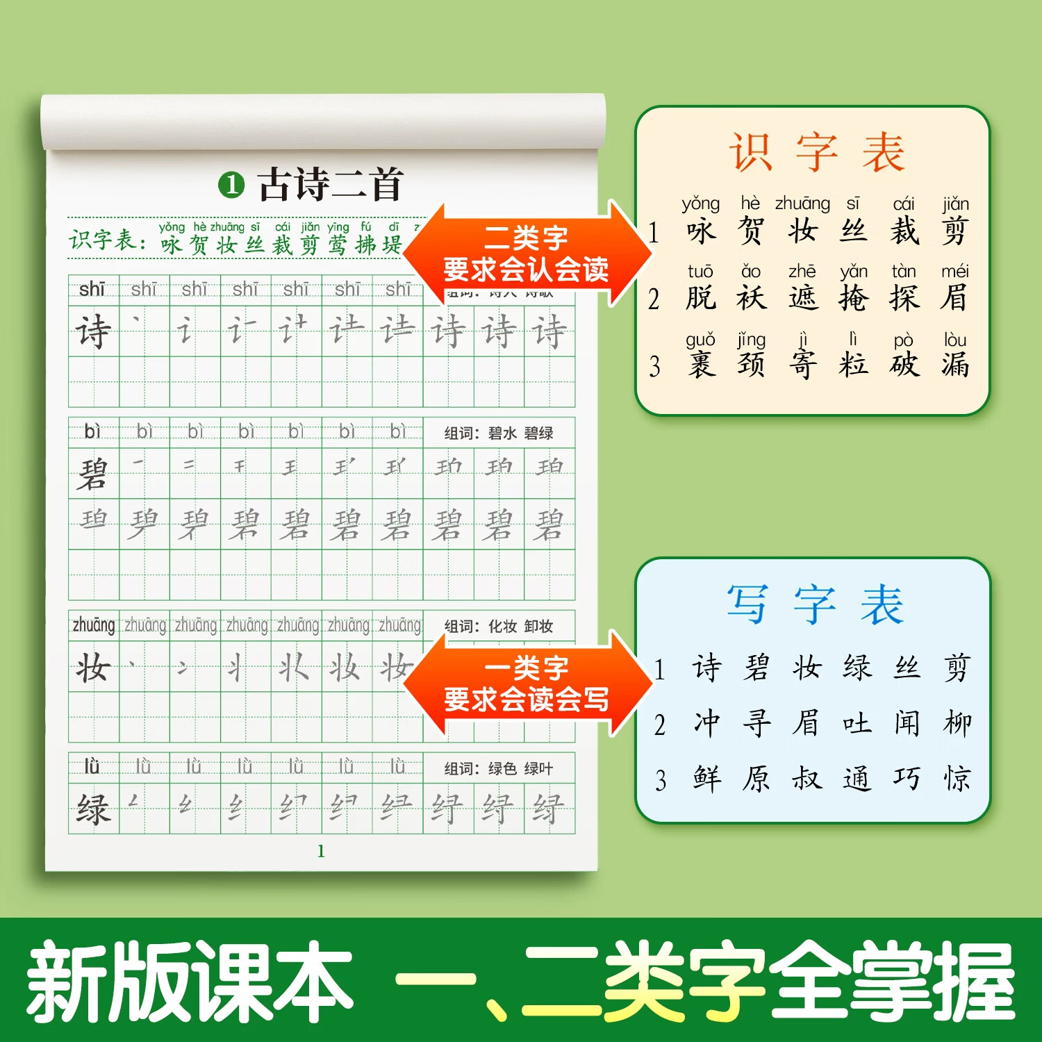 汉状元书院二年级上册下册练字帖人教版语文同步字帖每日一练小学生专用笔画笔顺练字本生字拼音楷书描红本 【二年级下册】同步字帖+看拼音写词语