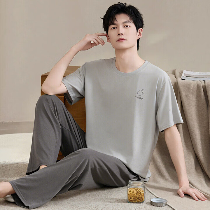 MiiOW男士睡衣男款2026新款夏季莫代尔棉男生大码固定居家居服夏天 720 7202深空灰条纹 4XL 200-220斤
