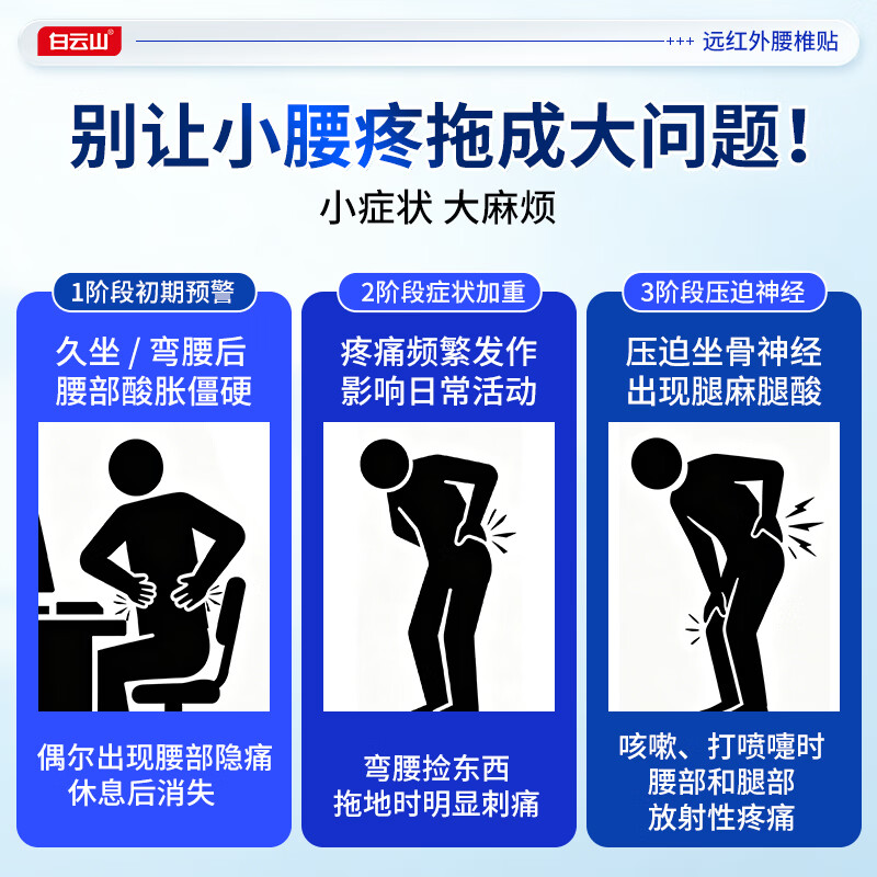 白云山远红外腰椎间盘突出膏贴腰肌劳损压迫神经腰疼腿疼屁股疼专用膏贴 【3盒*6贴 白云山疗程装】腰椎间盘突出选择 膏贴榜单TOP&多地物流当/次日达
