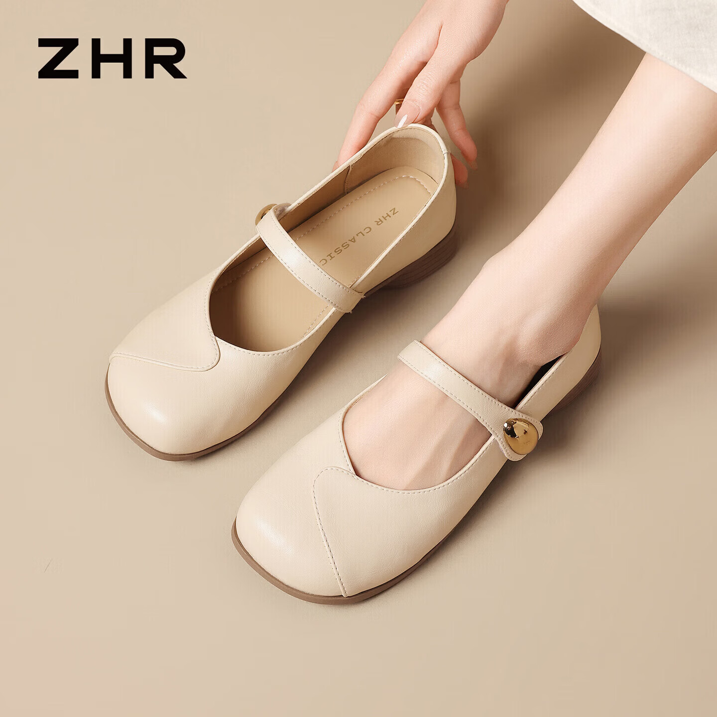 ZHR则则玛丽珍鞋女2026新款配裙子软底小皮鞋休闲平底女鞋AH790米色39