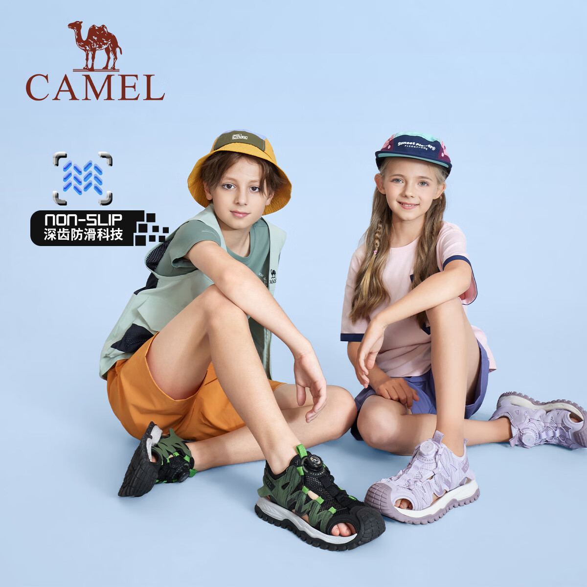 骆驼(CAMEL)夏季新款儿童溯溪包头凉鞋户外青少年透气防滑沙滩鞋男童女童大童 黑绿D66BX64086 34