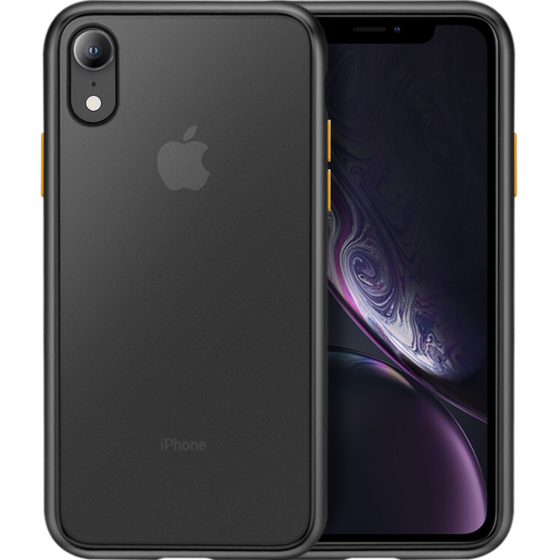 0度 苹果XR手机壳iPhoneXR保护套 硅胶防摔壳肤感防指纹全包磨砂半透明撞色按键-黑色