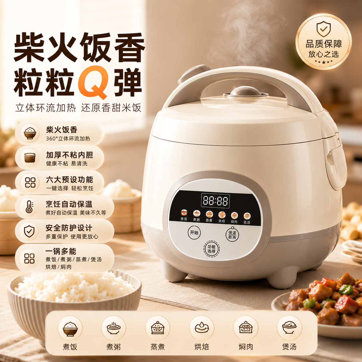 SUOBQ苏泊迷你电饭煲1-2-3-4-5人多功能智能预约保温1.8L一人食家用小型宿舍陶瓷釉小电锅2.3L电饭锅3L 1.8L 智能款【陶瓷釉厚釜内胆】1-2人