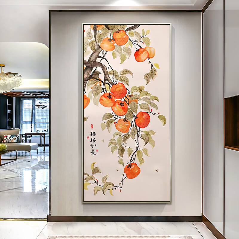 旭泽 轻奢大芬村纯手绘油画新中式客厅走廊过道玄关装饰画事事如意