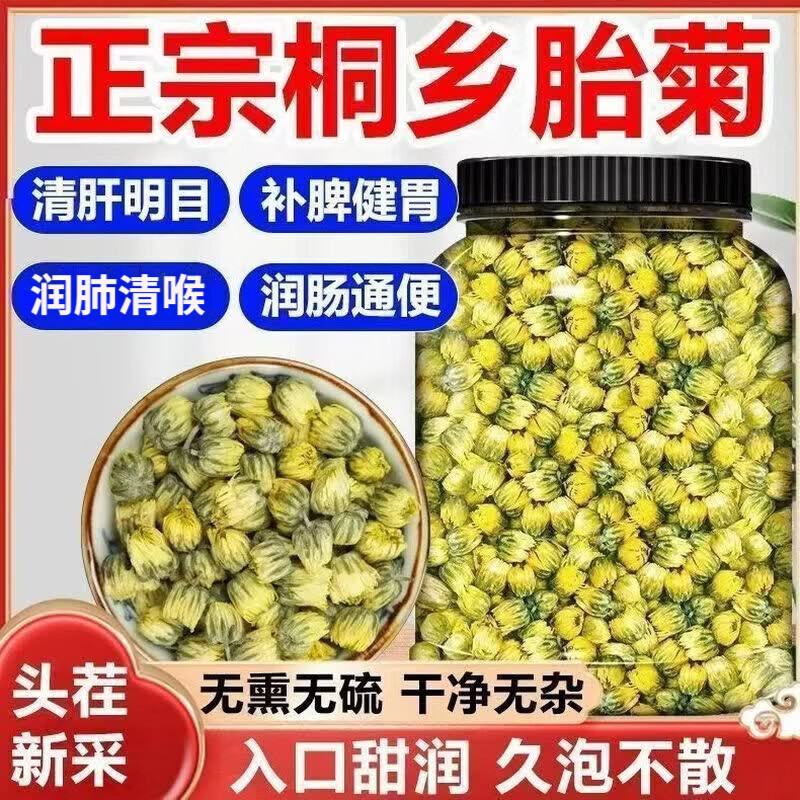 同仁堂(TRT)正宗桐乡胎菊王无硫特级头采胎菊大朵完整清香耐泡清火降火养生茶 特级桐乡胎菊 125g*4罐 清火超值装