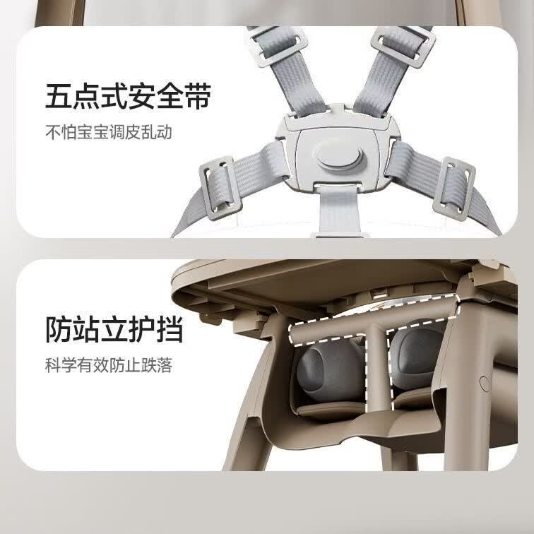 哈森熊肯德基同款宝宝餐椅婴儿家用吃饭餐桌儿童座椅多功能餐厅酒店商用 咖色+双层餐盘+软坐垫+五点式安全带+置物兜+万向轮