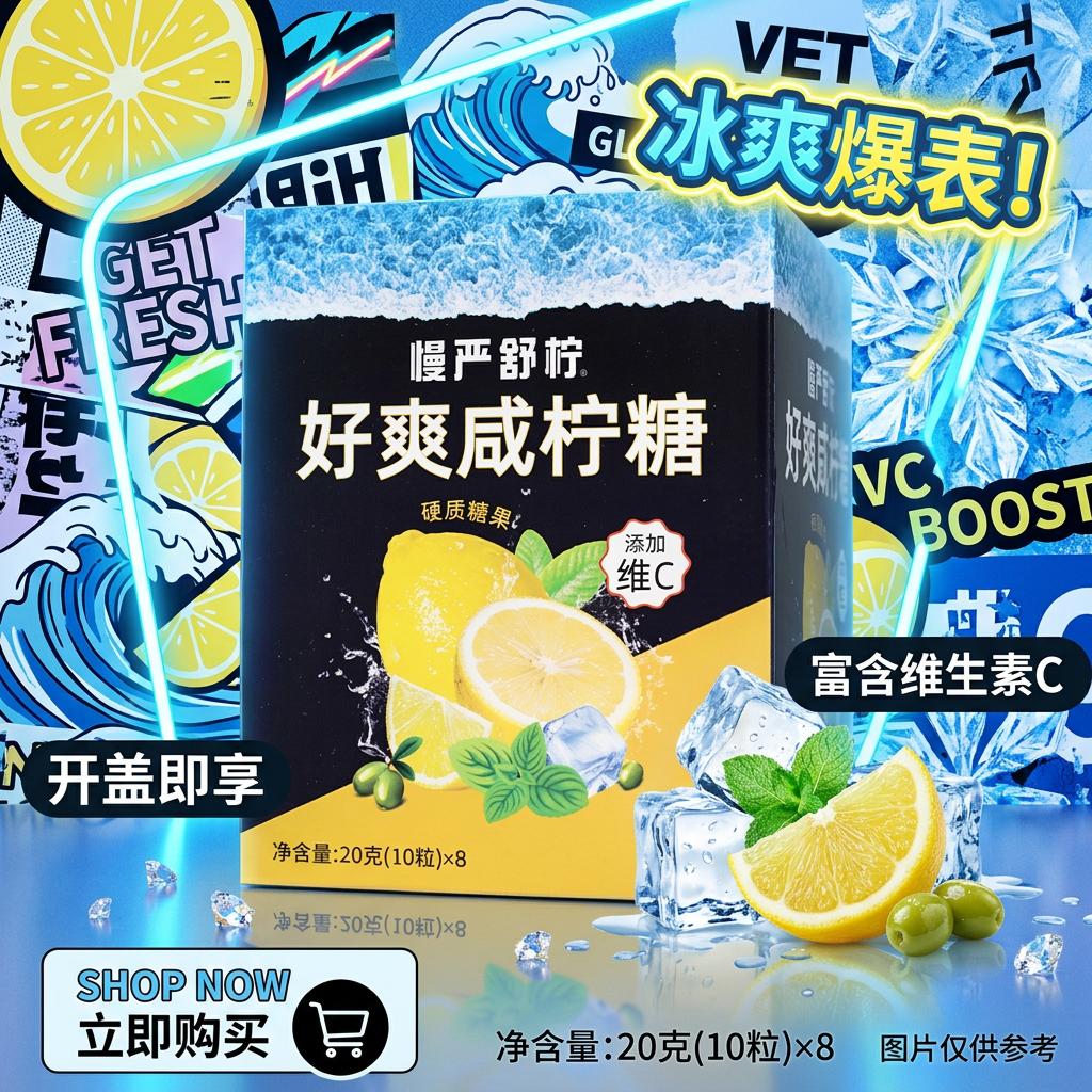 慢严舒柠护嗓靓声宝薄荷柠檬味海盐咸柠糖清凉VC糖休闲零食润喉糖硬糖含片 160g*1盒