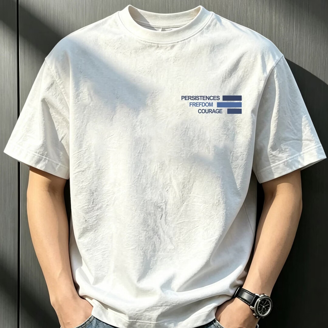 【轻奢定制】美式重磅t恤男夏季宽松大码潮流百搭印花半袖上衣 白色 XL （140-160斤）