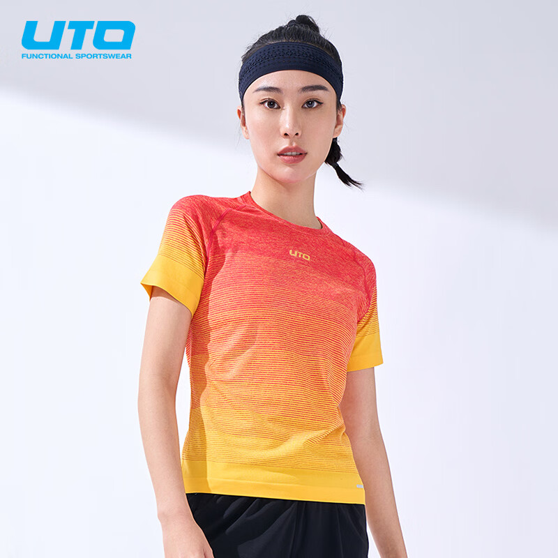悠途(UTO)运动T恤男圆领跑步马拉松竞速透气快干半袖女健身休闲短袖 炫彩红【女款】 S