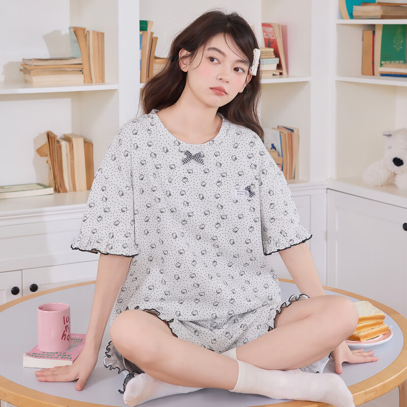 芬腾可安（FENTENGCARE）纯棉睡衣女士夏季短袖短裤套头大码宽松可爱卡通家居服两件套 CRS-36761女 XL