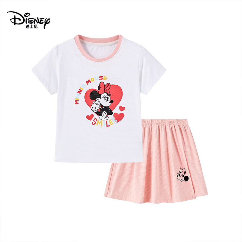 迪士尼(Disney)女童卡通印花短袖套装2026夏季新款运动速干t恤上衣短裤两件套 粉色(275) 110 【建议身高105-115cm,体重30-40斤】