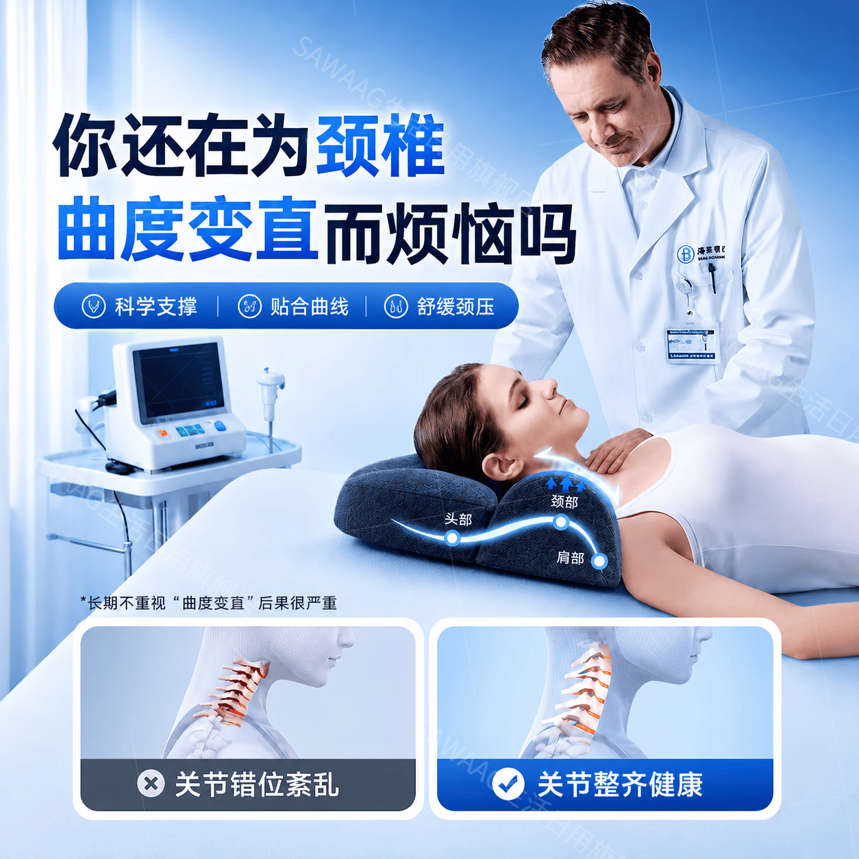 飒望【德国品牌】父亲节礼物反牵引颈椎枕头护颈枕睡眠颈椎病深度睡眠 【高级灰】 放松颈椎 舒适睡眠 A类 单只 【全网热销100W+】颈椎病专用反牵引枕