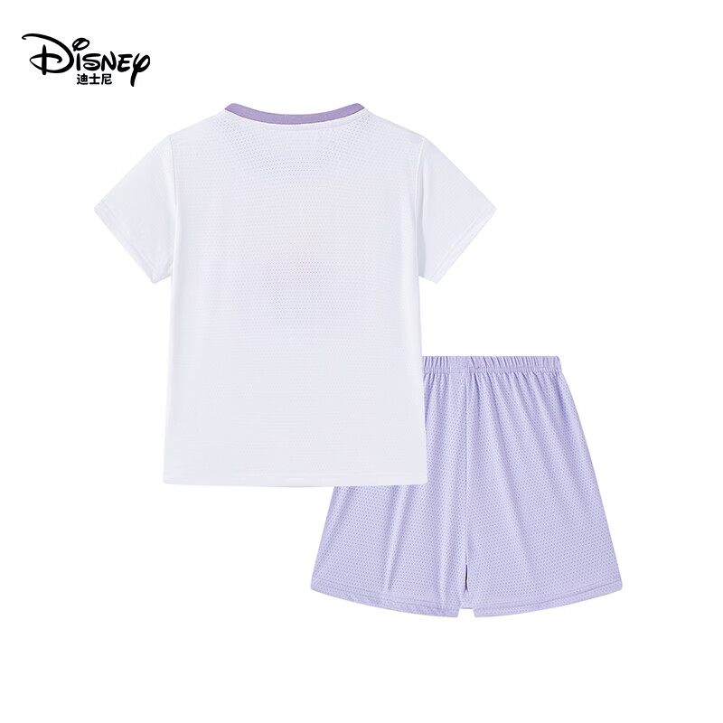 迪士尼(Disney)女童卡通印花短袖套装2026夏季新款运动速干t恤上衣短裤两件套 紫色(275) 160 【建议身高155-160cm,体重85-100斤】