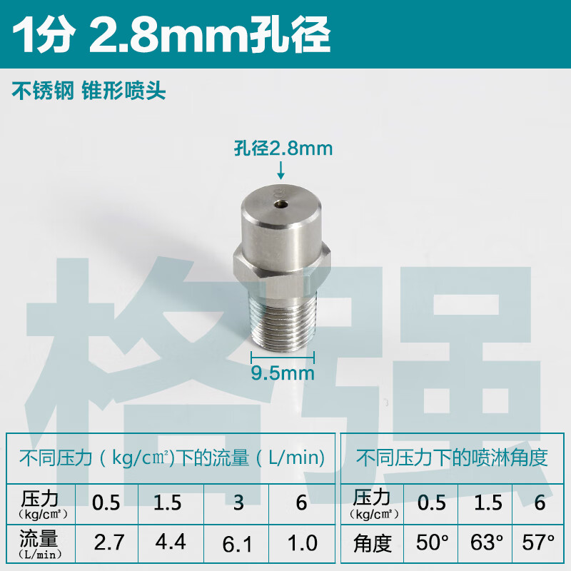 格強(qiáng)直銷304不銹鋼實(shí)心錐形噴嘴高低壓噴淋除塵清洗噴霧工業(yè)噴頭1/2分 1分2.8MM孔徑 更多孔徑流量請留言