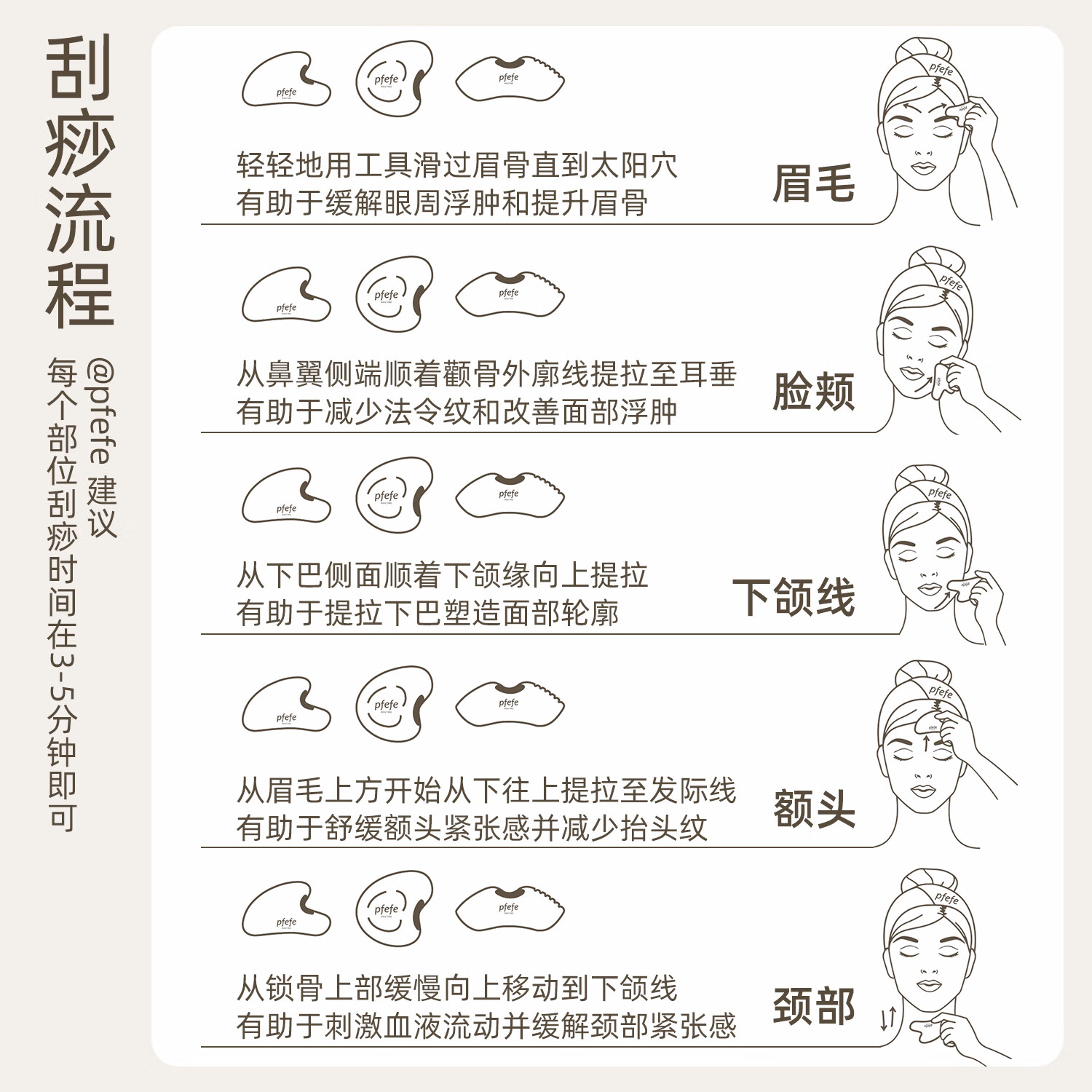 PFEFE珀法瑞面部刮痧板天然玉石提拉紧致刮脸按摩脸部美容仪器全身通用 粉晶石滚轮