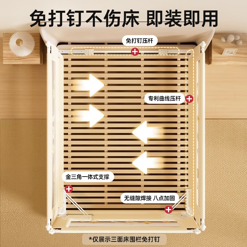 棒棒猪 婴儿床围栏床上儿童防掉床护栏宝宝防摔边挡板垂直免打钉 S6 【快装】游乐园 双面装 1.8m*2m